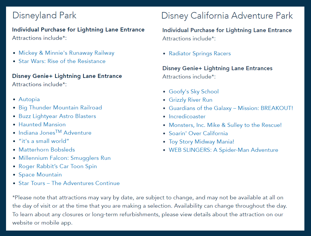 Disneyland Lightning Lane Ride List | Wish Upon A Star With Us