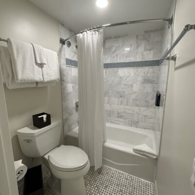 Bathroom and Shower in Sonora Suite at Disney's BoardWalk Inn
