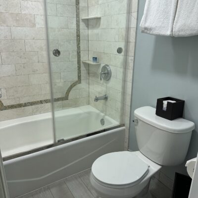 Bathroom and Shower in Standard Room at Beach Club Resort