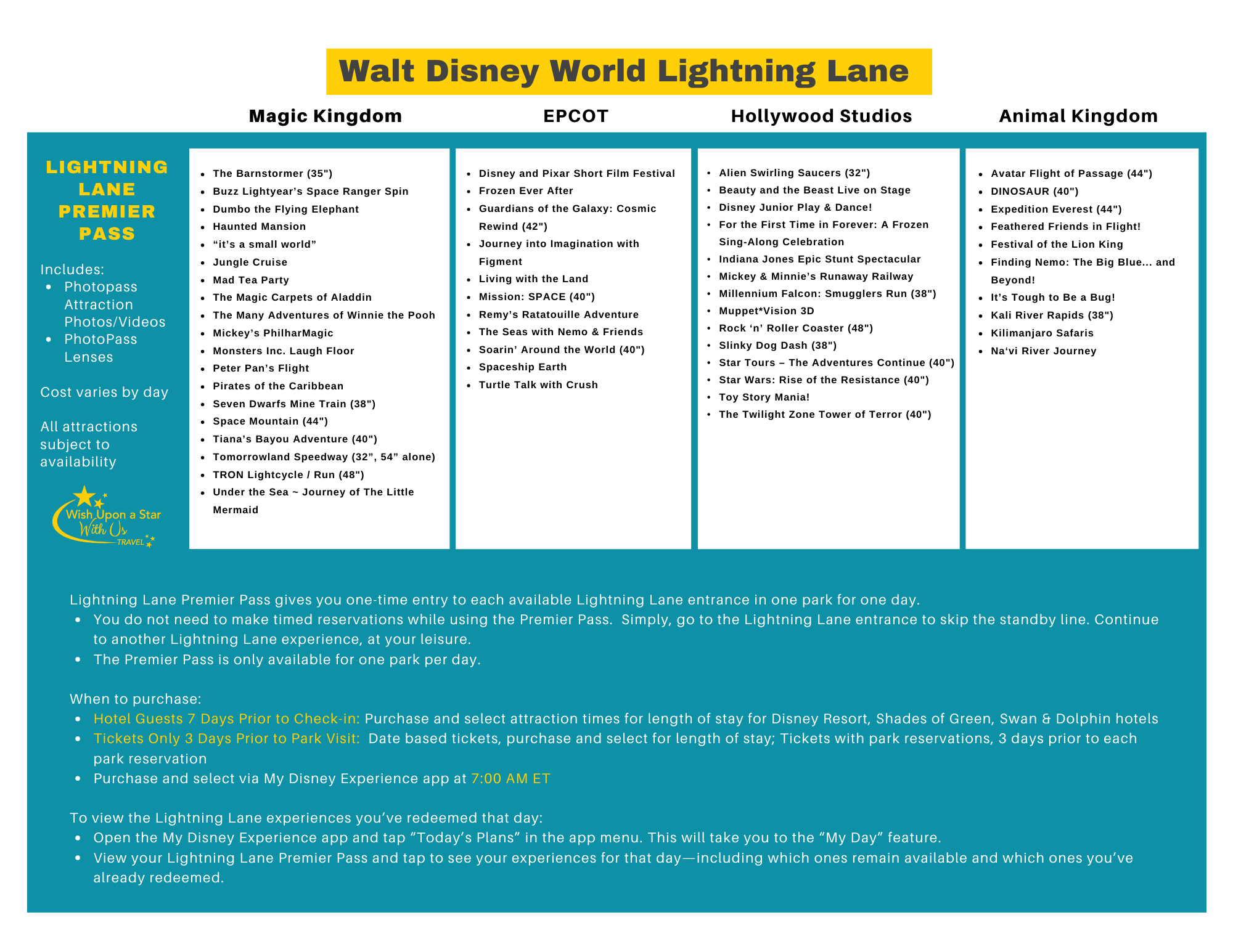Lightning Lane Premier Pass Attractions at Walt Disney World (Updated 02-25) Lightning Lane Premier Pass Attractions at Walt Disney World