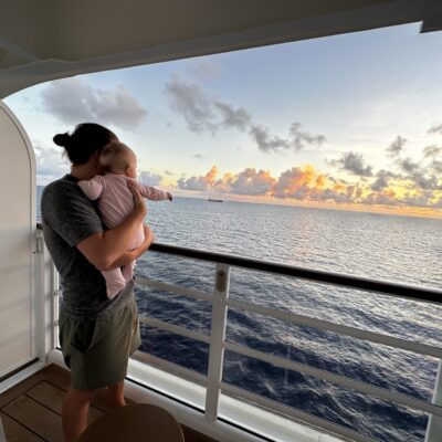 Father and Baby on Disney Cruise Line Stateroom Balcony